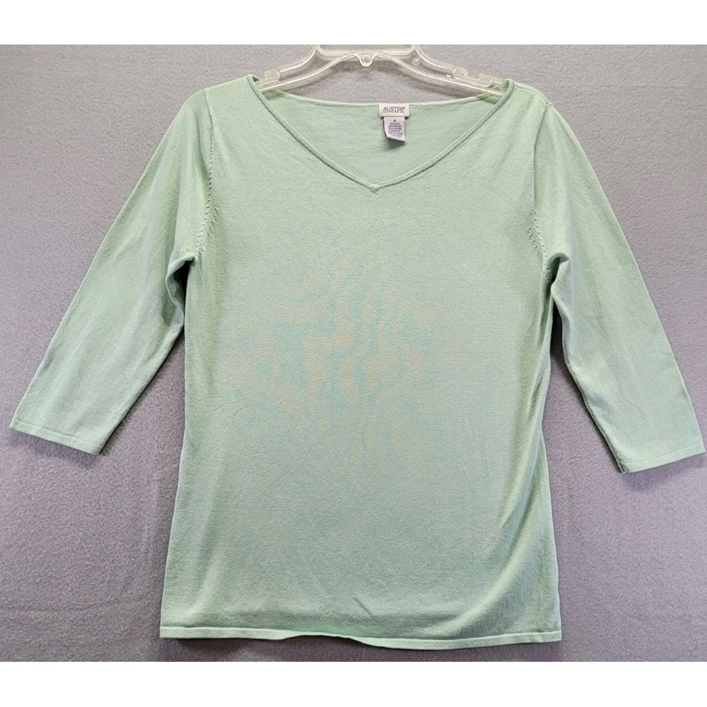 Austin Clothing Company Blouse Top Women Size Medium Silk Blend 3/4 Sleeve Green